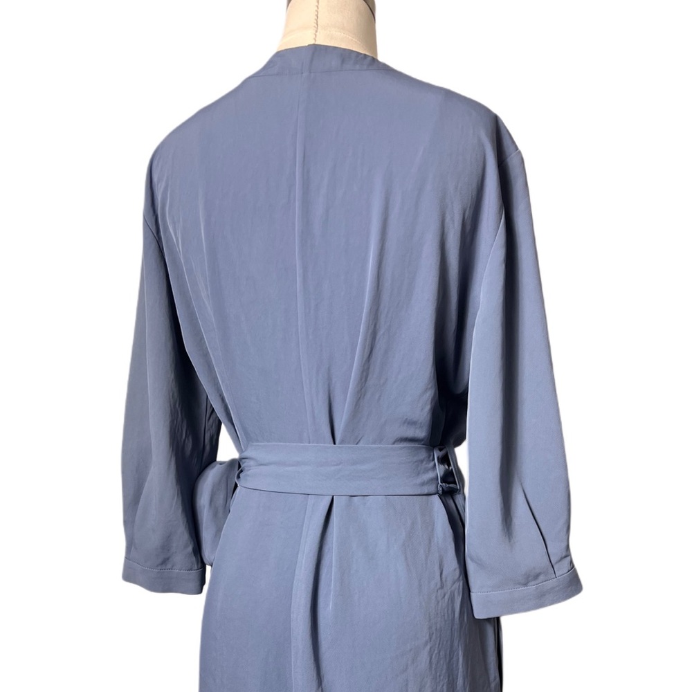 Everlane The Japanese GoWeave Long Sleeve Mini Wrap Dress Slate Blue 6 Secretary - Picture 7 of 9